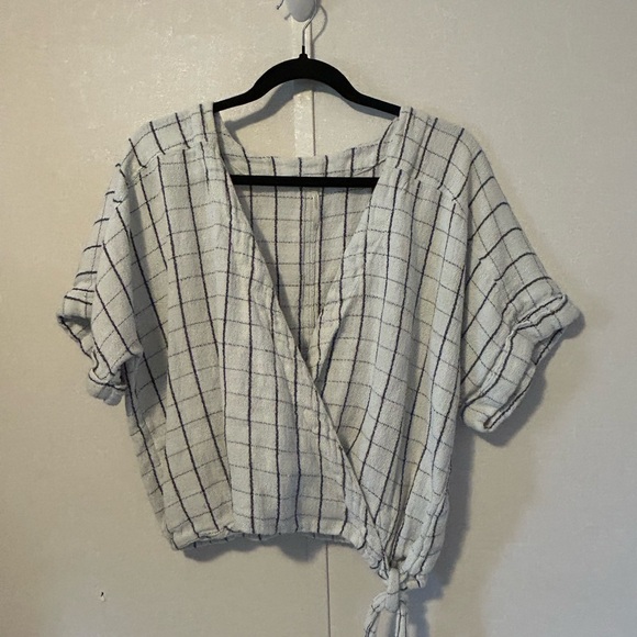 Free People | Checkered Wrap Blouse - Black and White | Size S/P - Picture 2 of 9